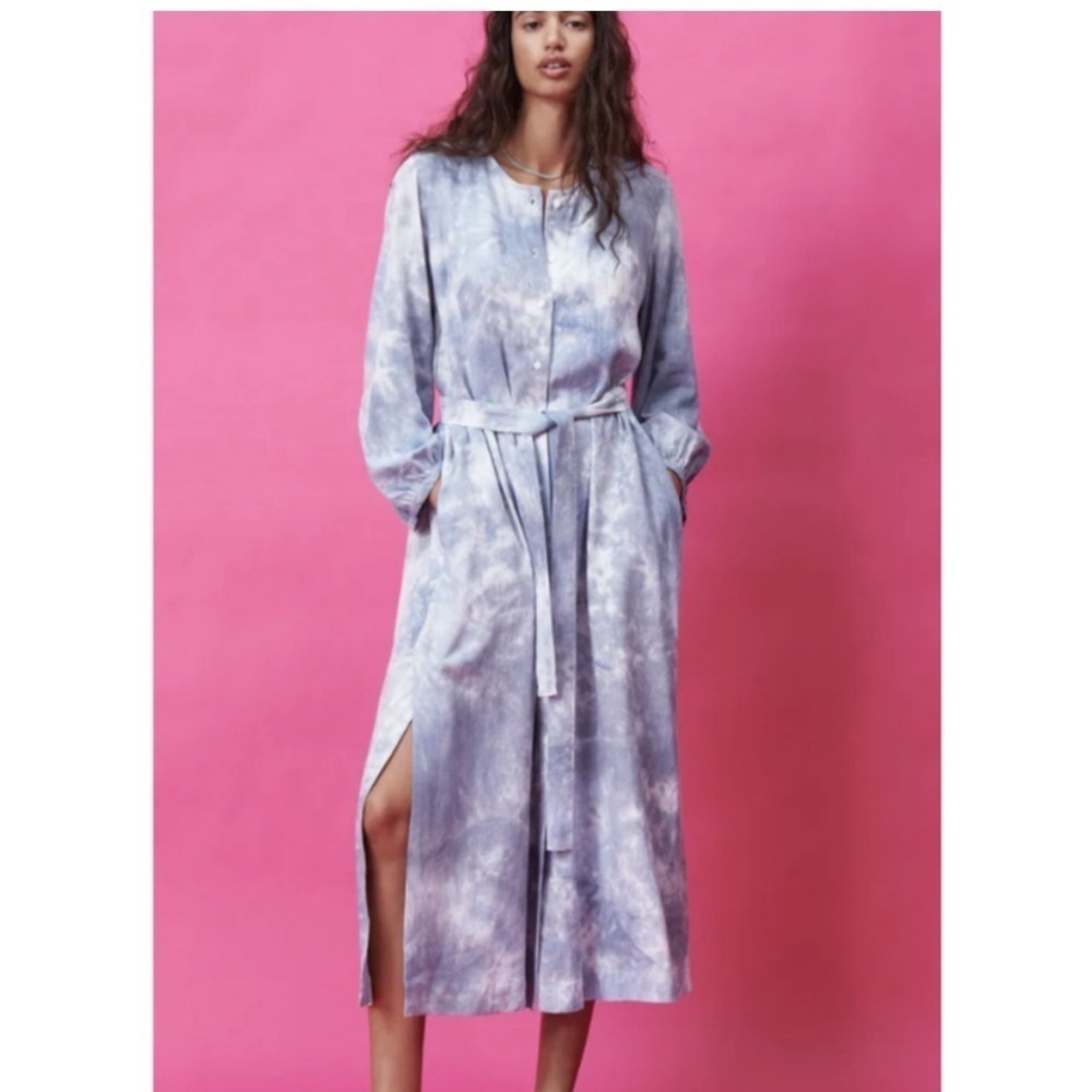 Zara Tie Dye Linen Blend Side Slit Midi/Maxi Dress Small